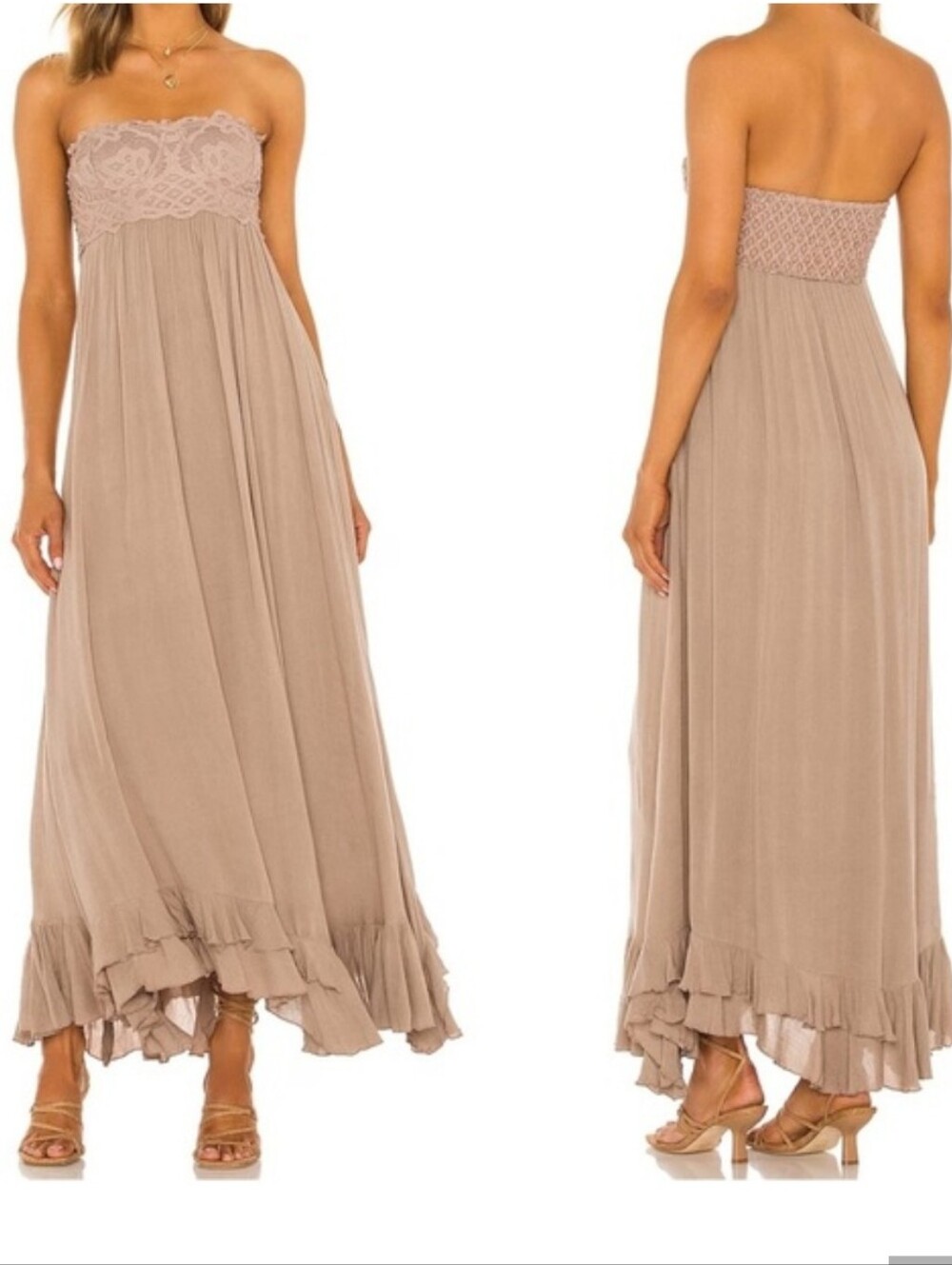 Free People Adella Corset Strapless Maxi Dress Medium Hazelnut FP One